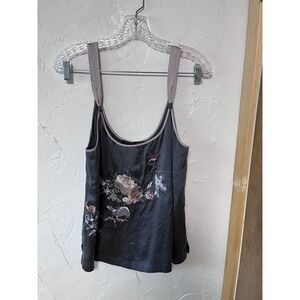 Burning Torch Silk Embellished Floral Cami Tank Top Women's Size L